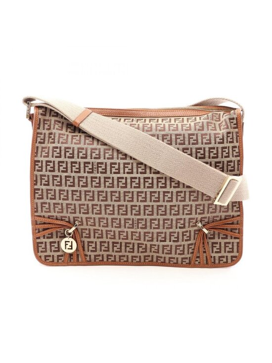 Fendi Handbags - Fendi Shoulder Bag Zucchino Beige Brown Canvas Leather
